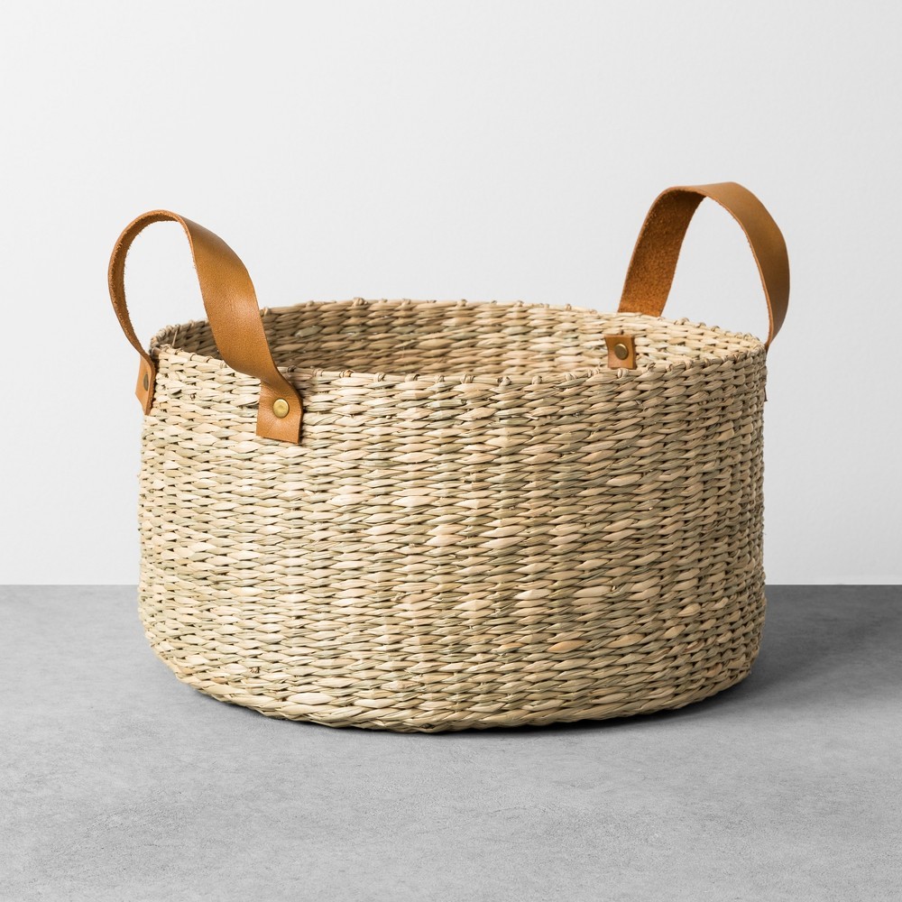 Seagrass Basket with Leather Handle - Medium - Hearth & Hand with Magnolia | Target