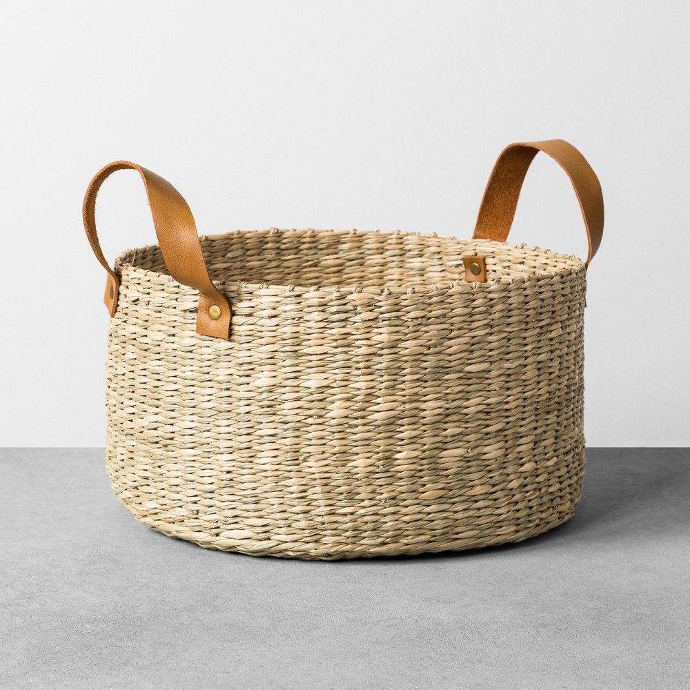 Seagrass Basket with Leather Handle - Medium - Hearth & Hand with Magnolia, White | Target