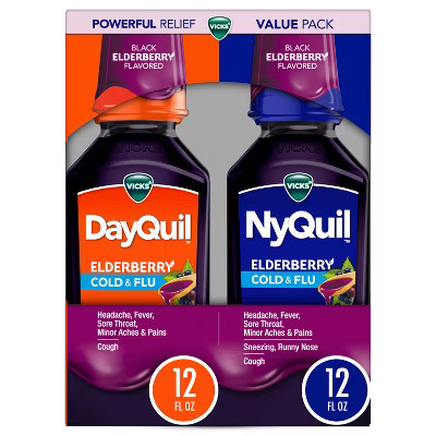 Vicks DayQuil/NyQuil Cold & Flu Liquid - Elderberry - 2x12 fl oz: With Acetaminophen | Target
