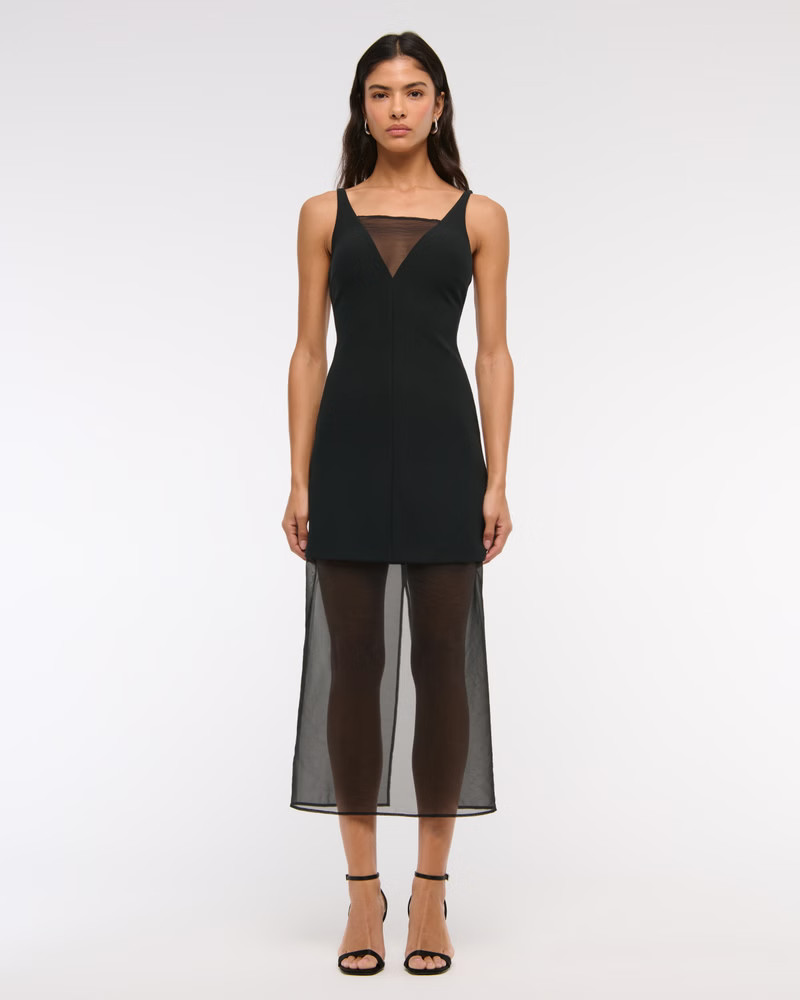 V-Neck Sheer Midi Dress | Abercrombie & Fitch (US)