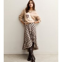 Women's Brown Checked Ruffle Hem Midi Skirt New Look | New Look (UK)