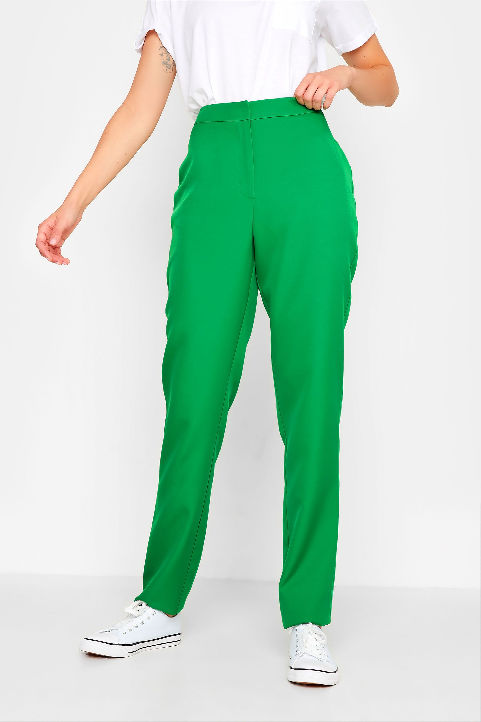 LTS Tall Bright Green Stretch Scuba Slim Leg Trousers | Long Tall Sally