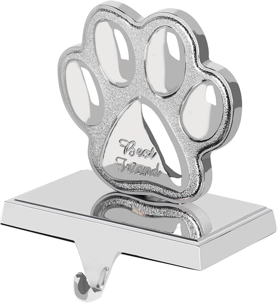 Dog Paw Christmas Stocking Holder 3D Silver Metal Mantel Pet Paw Stocking Hanger for Christmas Fi... | Amazon (US)