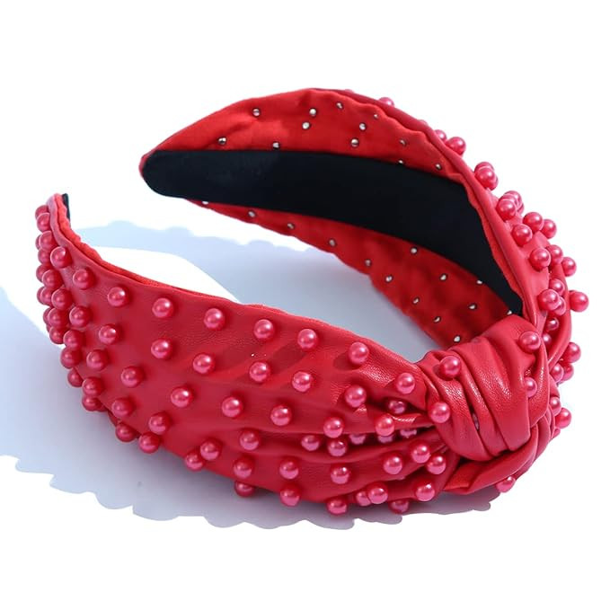 Pearly Knotted Women Headband Luxury Jeweled Leather Beaded Embellished Top Hairband Fashion Eleg... | Amazon (US)