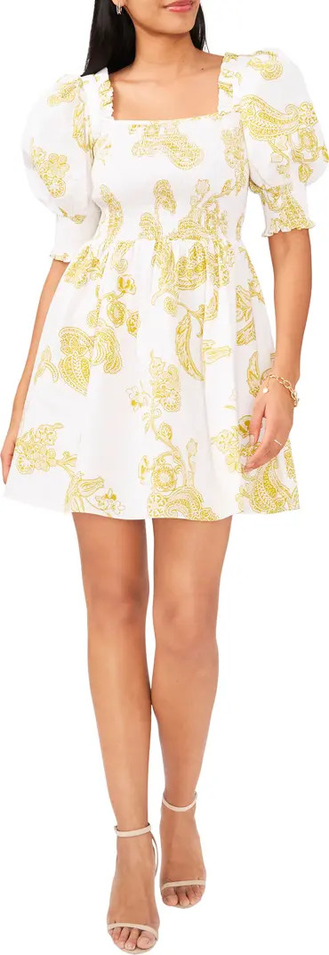 1.STATE Paisley Puff Sleeve Smocked Dress | Nordstromrack | Nordstrom Rack