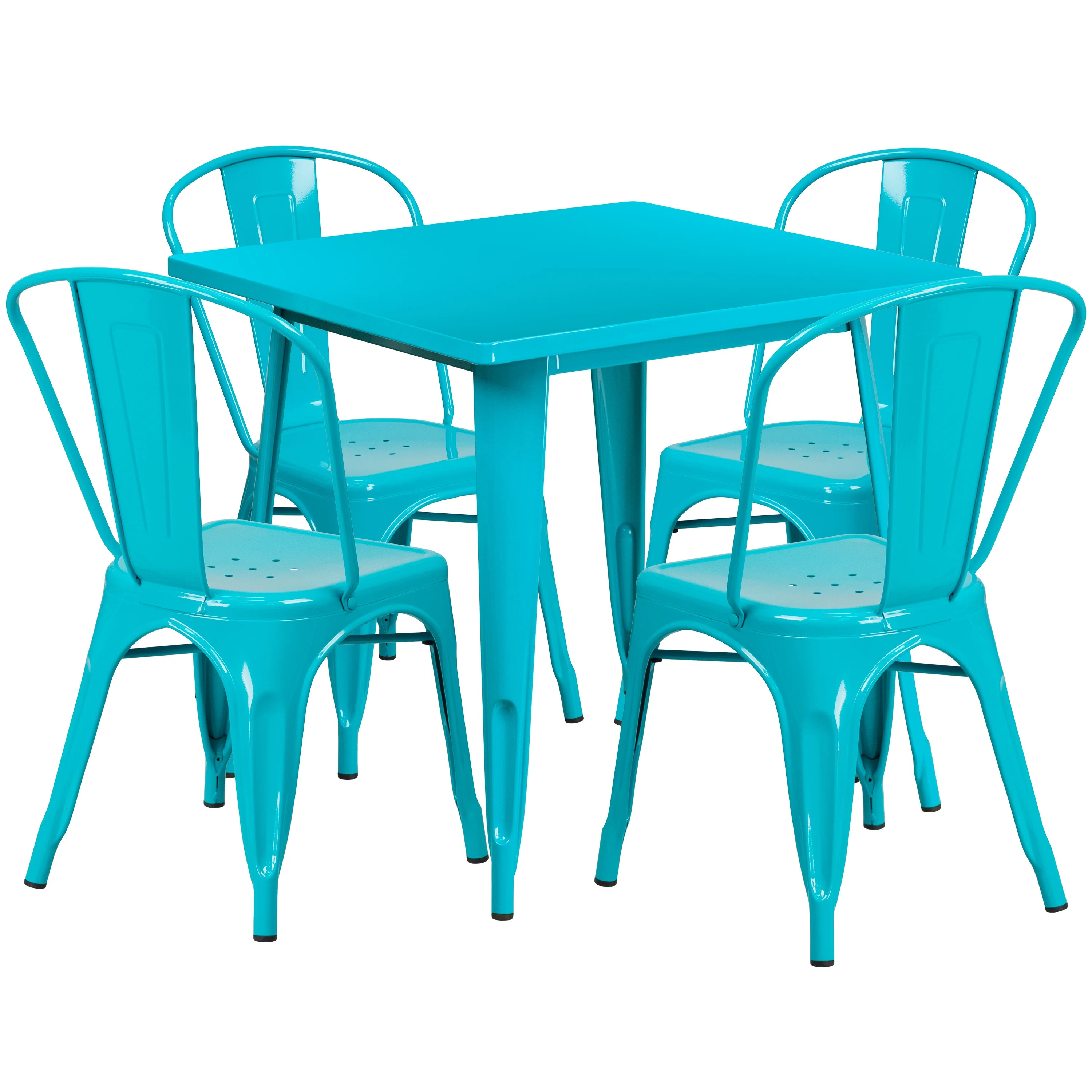 Flash Furniture 31.5'' Square Metal Indoor-Outdoor Table Set with 4 Stack Chairs, Multiple Colors | Walmart (US)