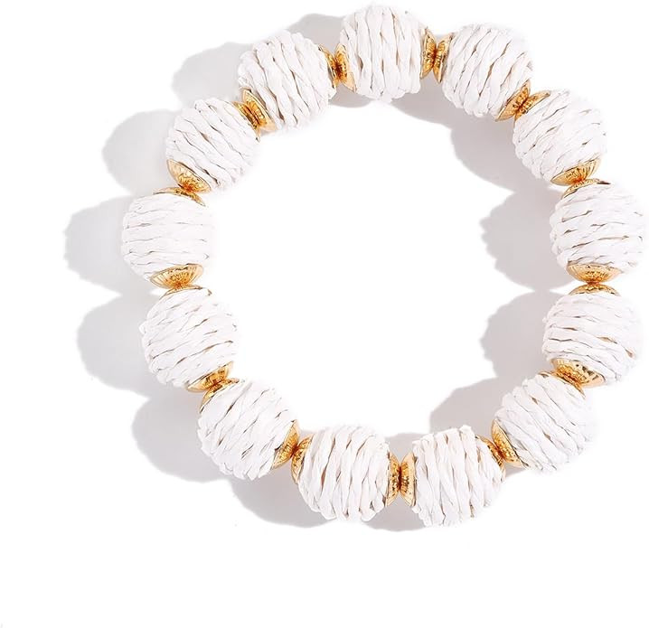 Rattan Ball Bracelet Adjustable Handmade Raffia Bracelets Woven Stretch Bracelet for Women | Amazon (US)