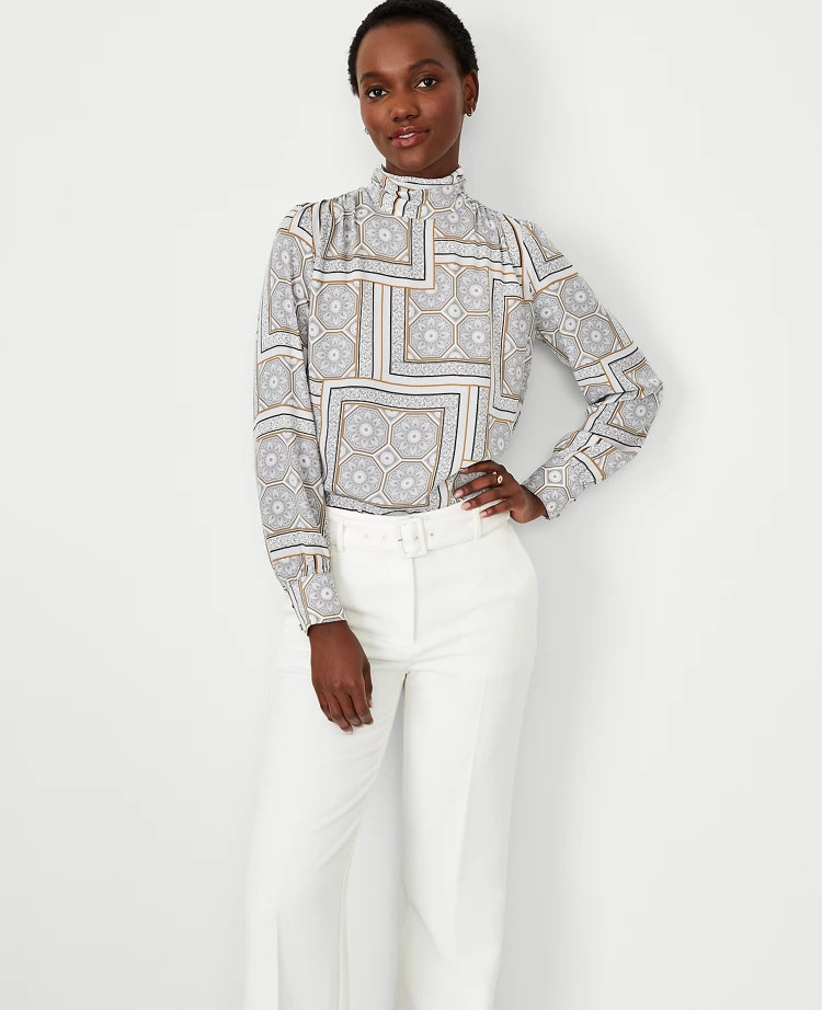 Mosaic Shirred Mock Neck Top | Ann Taylor (US)