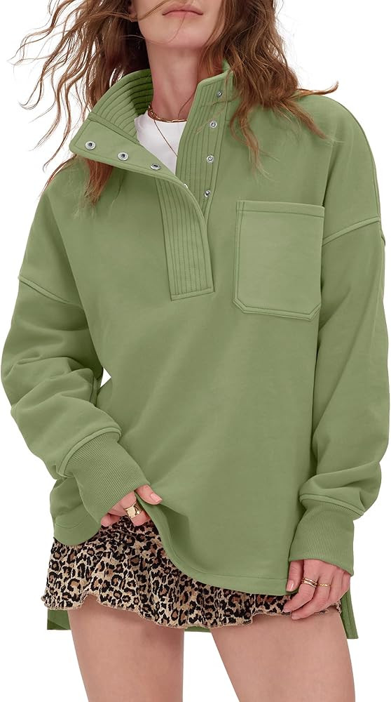 Locachy Womens Casual Oversized Sweatshirt Long Sleeve Button Henley Neck Pullover Tops Fashion O... | Amazon (US)