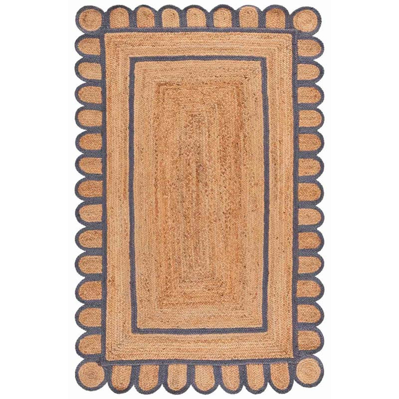 Scallop Border Handwoven Jute Rug - Blue, 4' x 6' | The Company Store