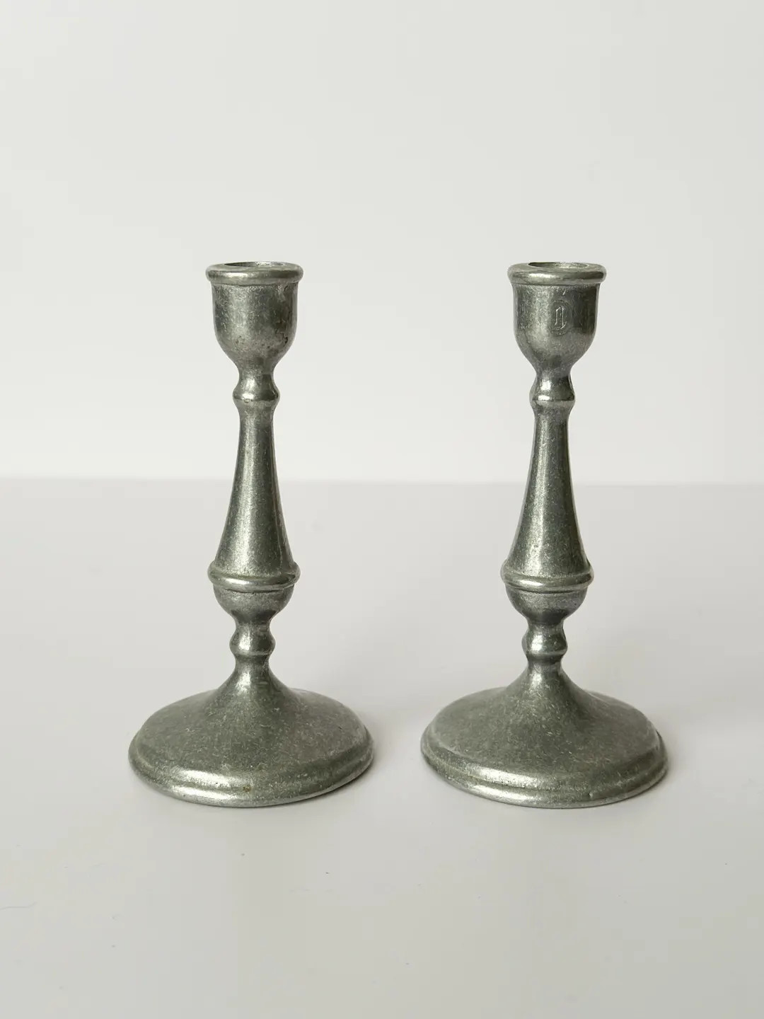 Vintage Pewter Candlestick Holders | Turned Stem Colonial Farmhouse Decor | Etsy (US)