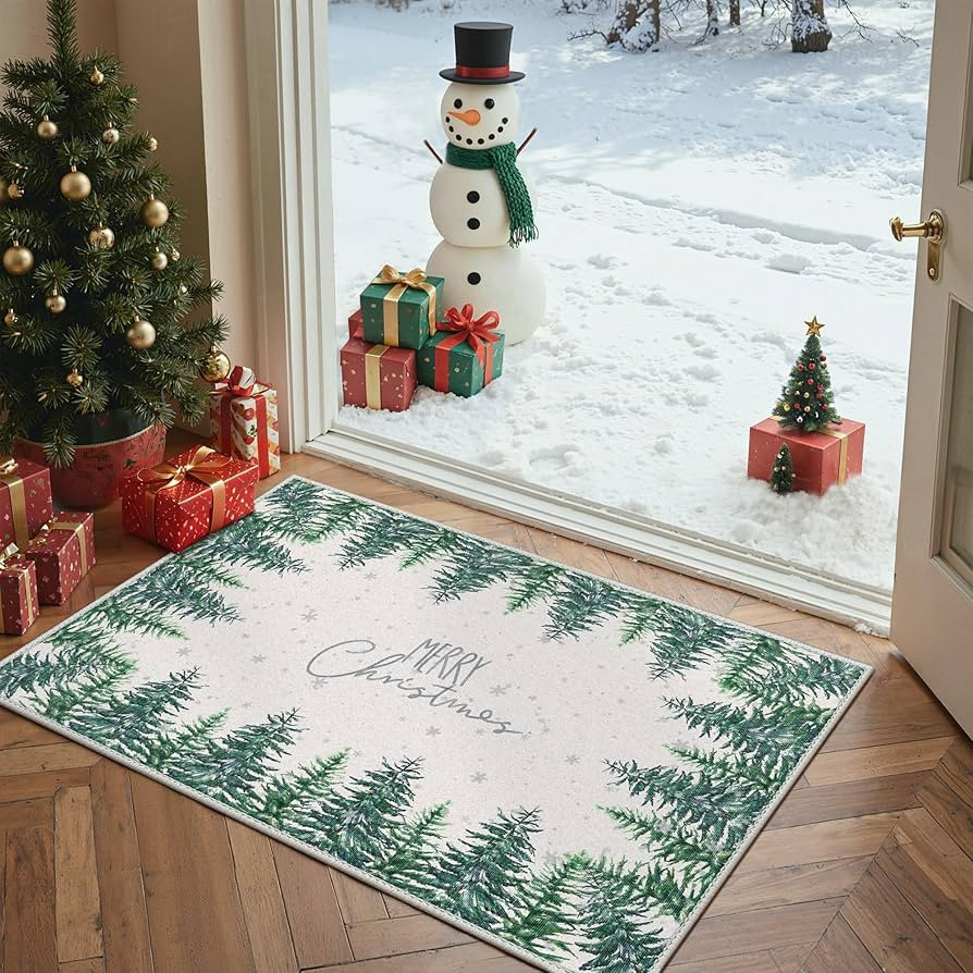 GENIMO 2x3 Christmas Rug, Green Small Washable Entryway Rug Non Slip, Soft Tree Print Carpet, Low... | Amazon (US)