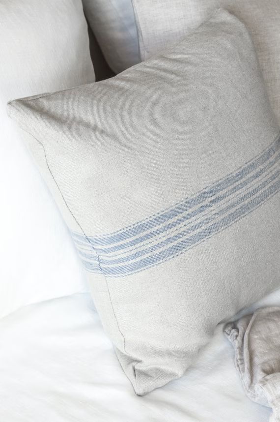 Rustic Linen Pillow Case With Blue Stripe/linen Throw Pillow - Etsy | Etsy (US)