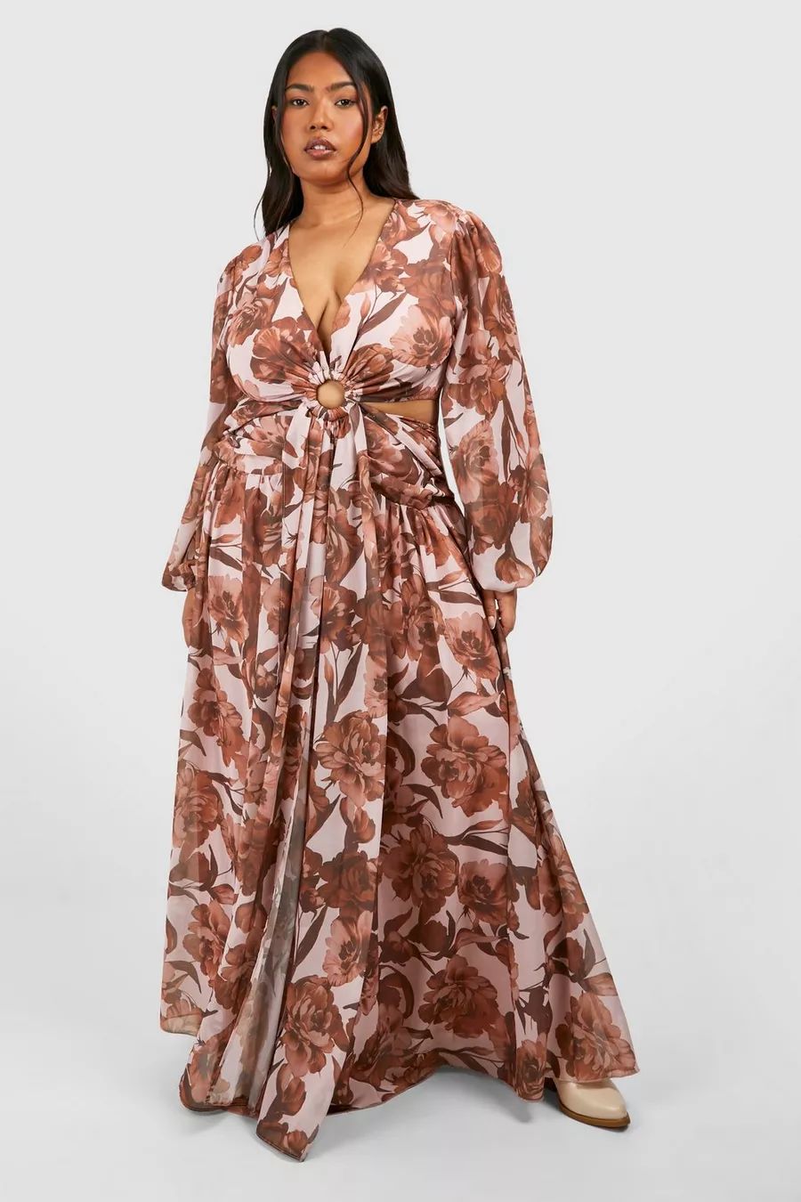 Plus Floral Print Chiffon Cut Out Maxi Dress | Boohoo.com (UK & IE)