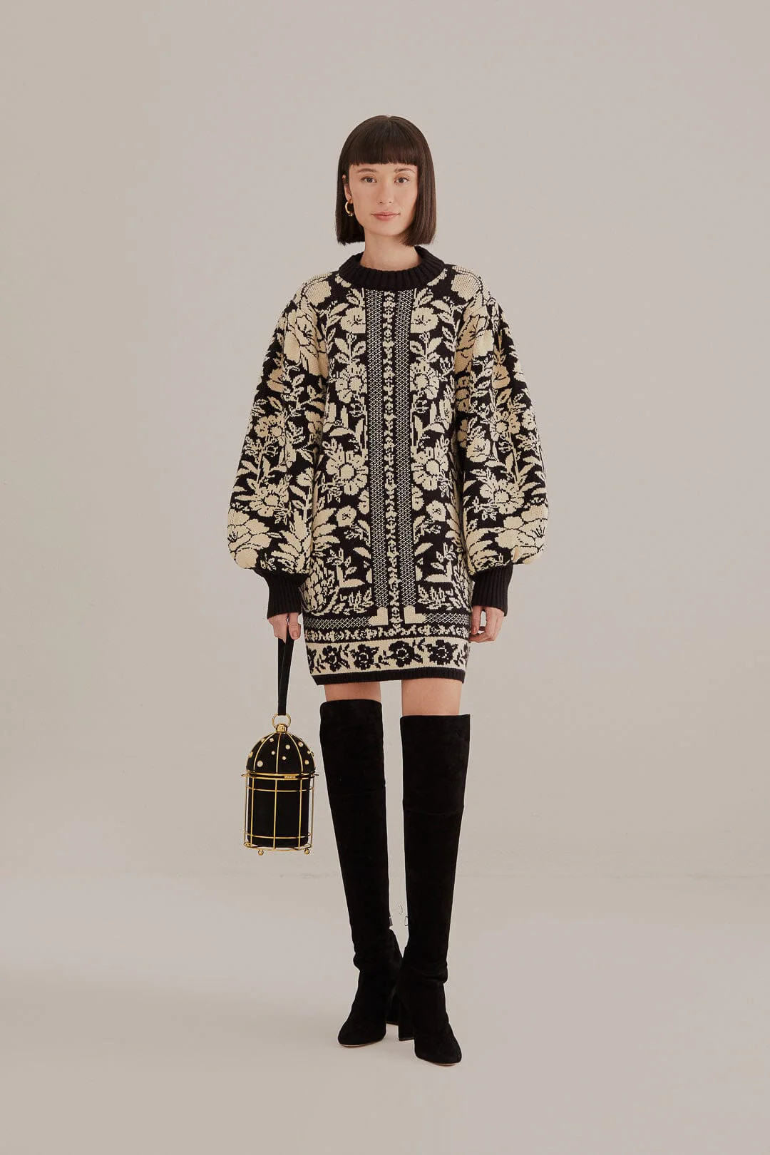 Black Pineapple Garden Mini Sweater Dress | FarmRio (US)