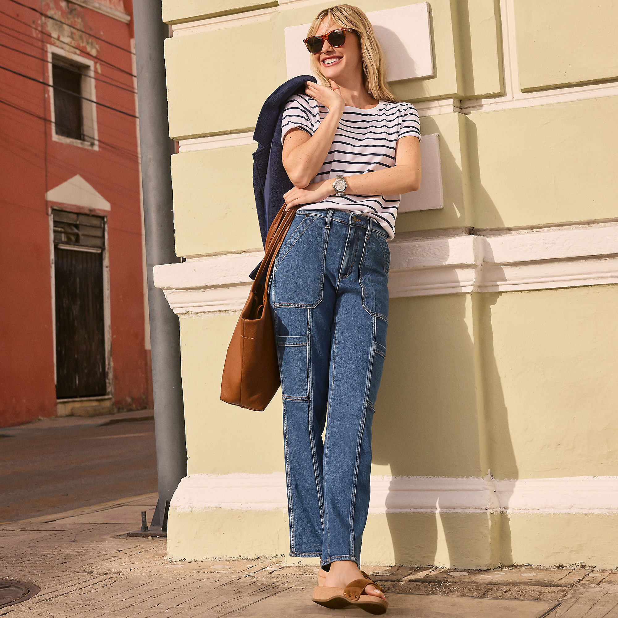 Women's Denim High Rise Utility Cargo Ankle Jeans | Lands' End (US)