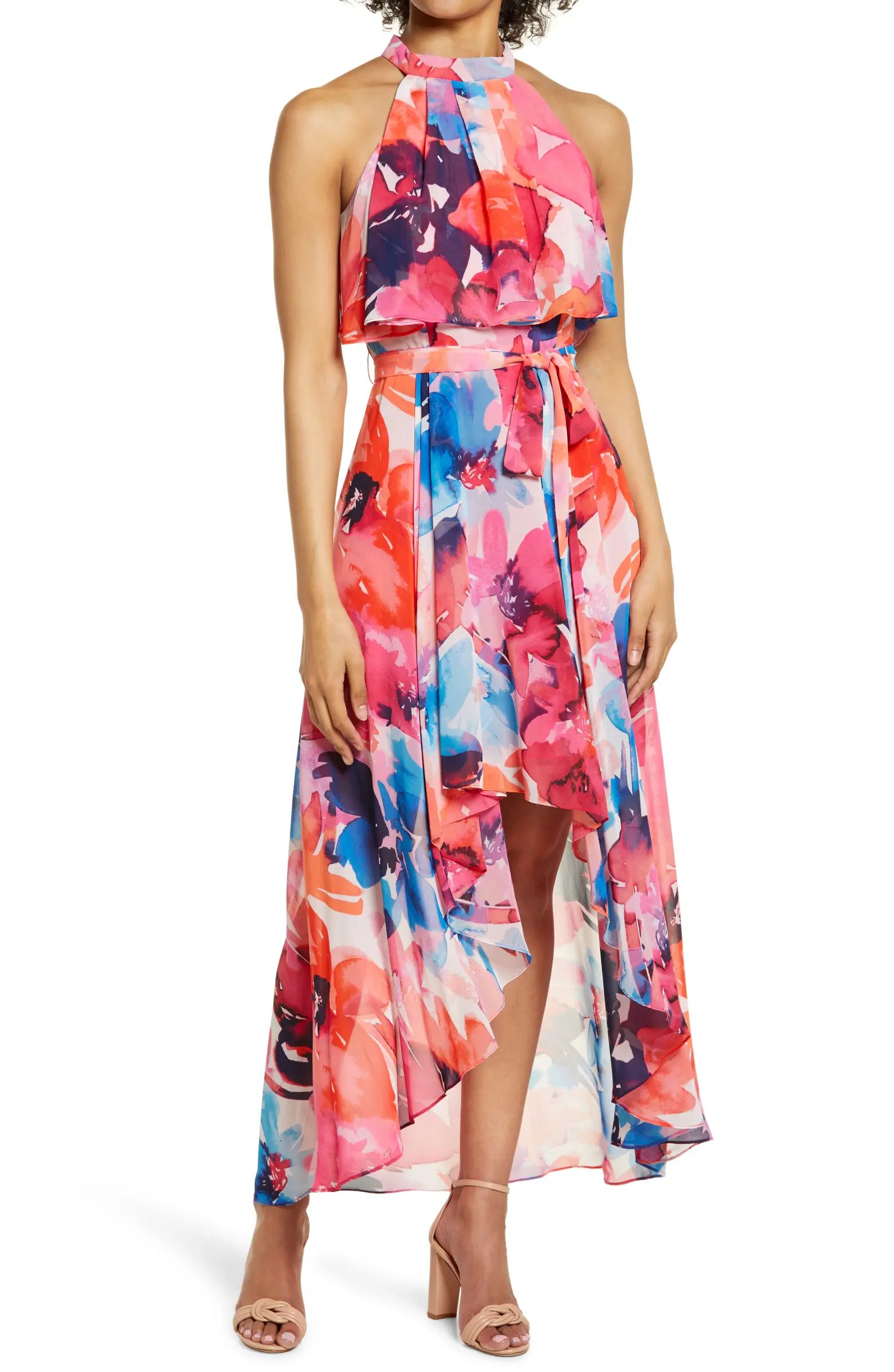 Floral Halter Neck Popover High/Low Dress | Nordstrom