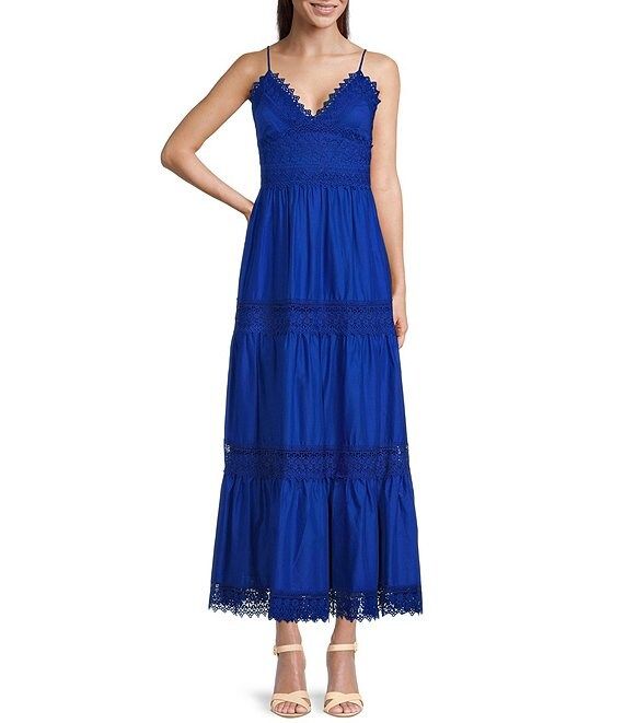 Mikaela Lace Trim V-Neck Sleeveless Maxi Dress | Dillard's