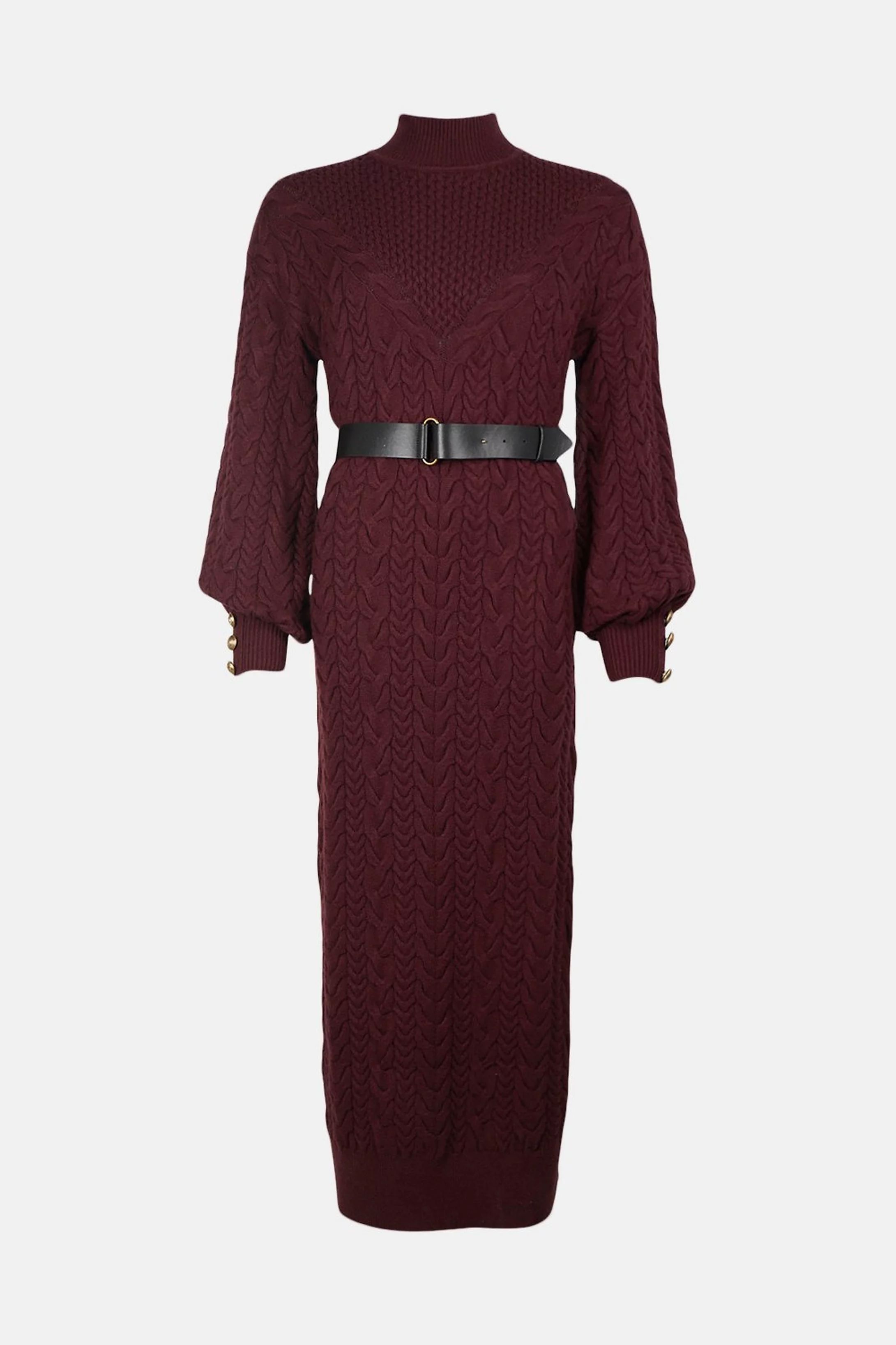 Cable Knit Belted Midi Dress | Karen Millen UK & IE