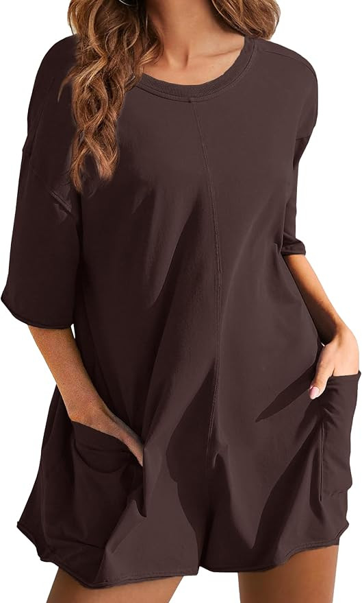 UANEO Rompers for Women Casual Oversized Athletic Jumpsuits Overalls Workout Hot Shot Tee Romper | Amazon (US)