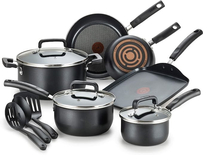 T-fal Signature Nonstick Dishwasher Safe Cookware Set, 12-Piece, Black | Amazon (US)