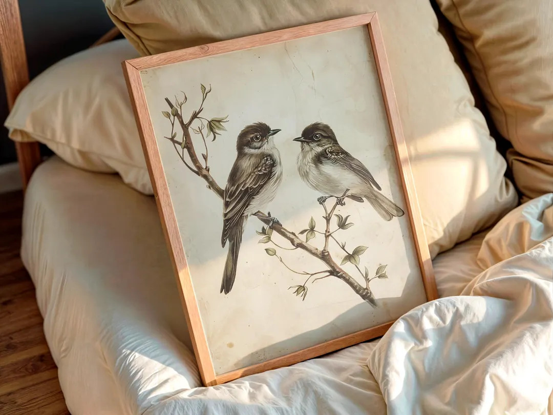 Vintage Bird Illustration Print, Two Birds on Branch, Rustic Farmhouse Decor (digital Download) -... | Etsy (US)
