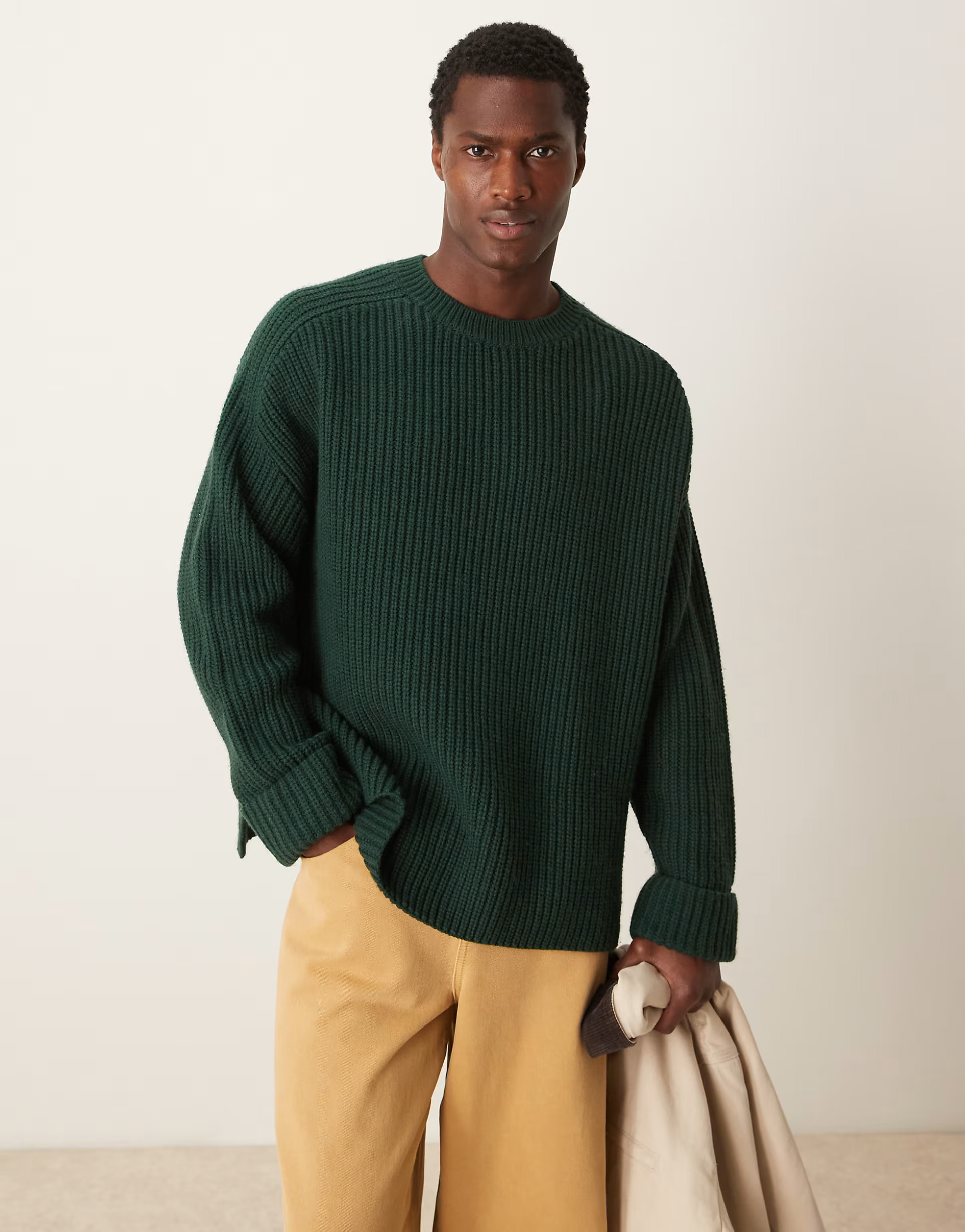 ASOS DESIGN oversized wool mix heavyweight rib sweater in dark green | ASOS (Global)