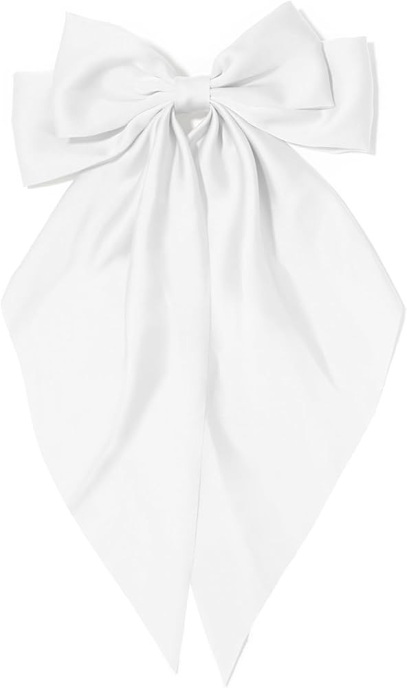 Hair Bow Clip for Women - White Silky Satin Hair Bow Hair Clips Long Tail Cute Hair Ribbon Coquet... | Amazon (US)