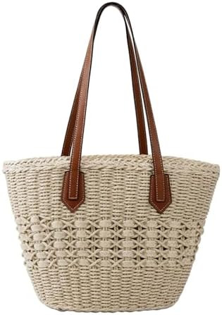 Straw Tote Bag Woven Beach Bag for Women, Large Capacity Summer Shoulder Boho Handbag Vacation | Amazon (US)