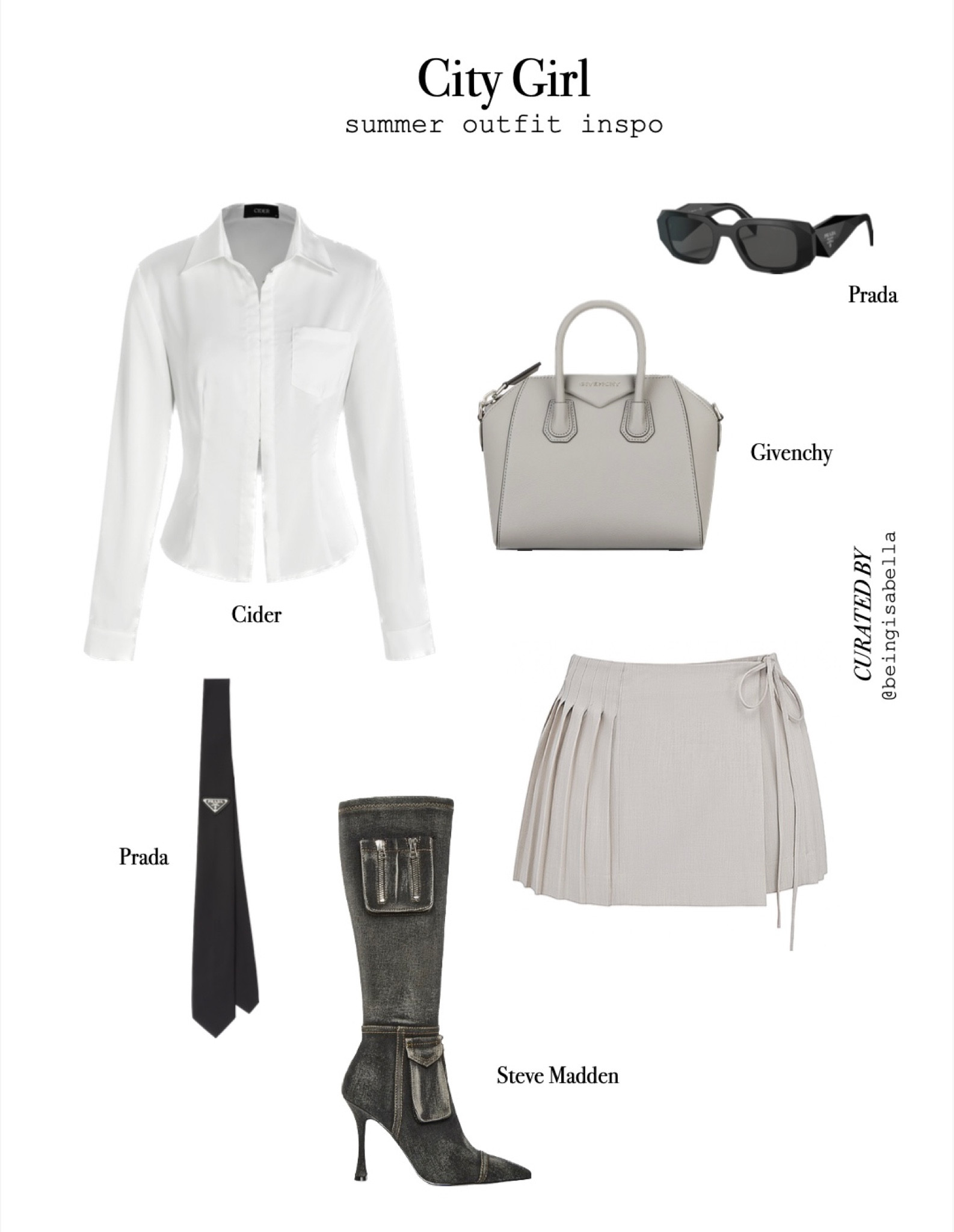 City girl summer outfit inspo 
Gray outfit, white outfit, black outfit, button down top, mini skirt, knee high boots, edgy outfit, street style look, minimal outfit, summer look 


#LTKworkwear #LTKFind #LTKstyletip
