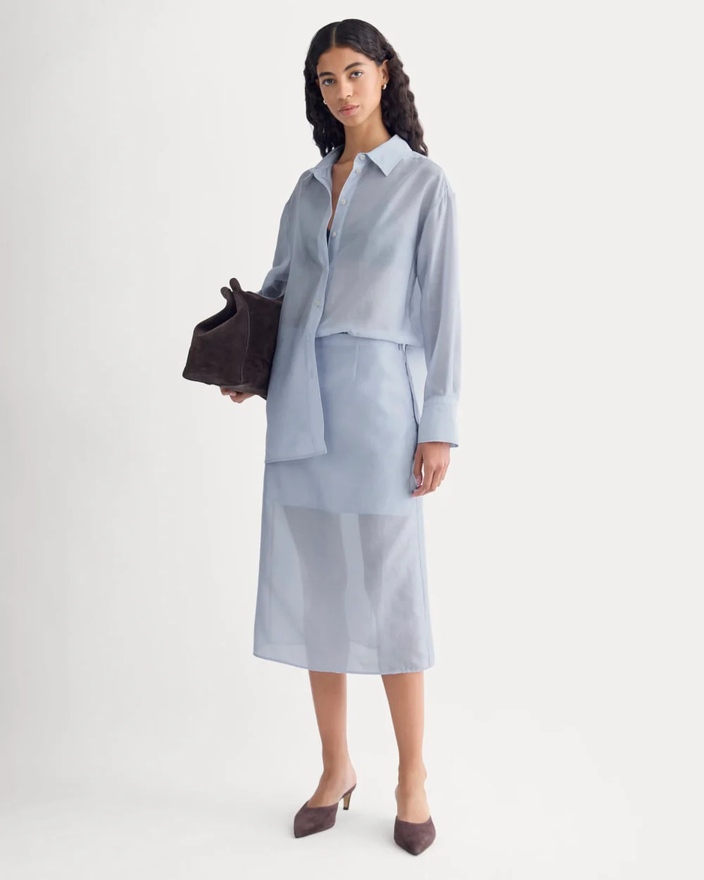 Midi Skirt in Cotton-Silk Organza | Kentucky Blue | Everlane