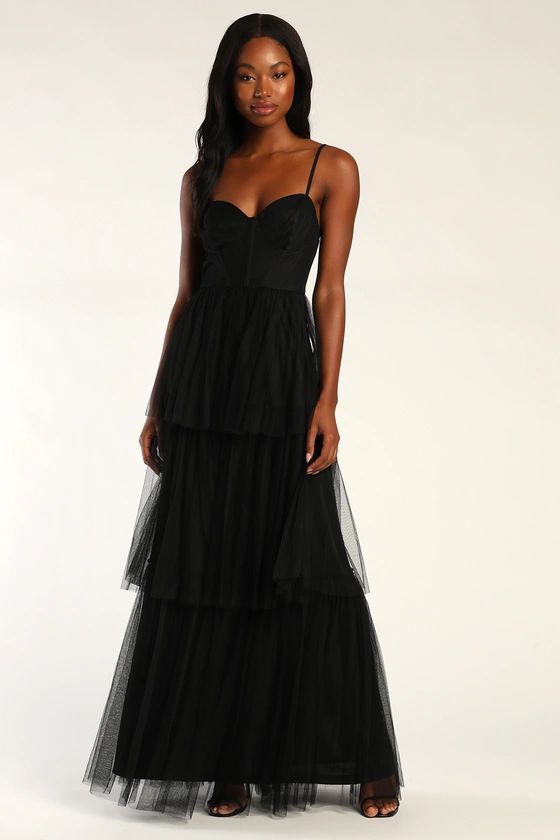 Tulle-y Amazing Black Tulle Sleeveless Bustier Maxi Dress | Lulus (US)