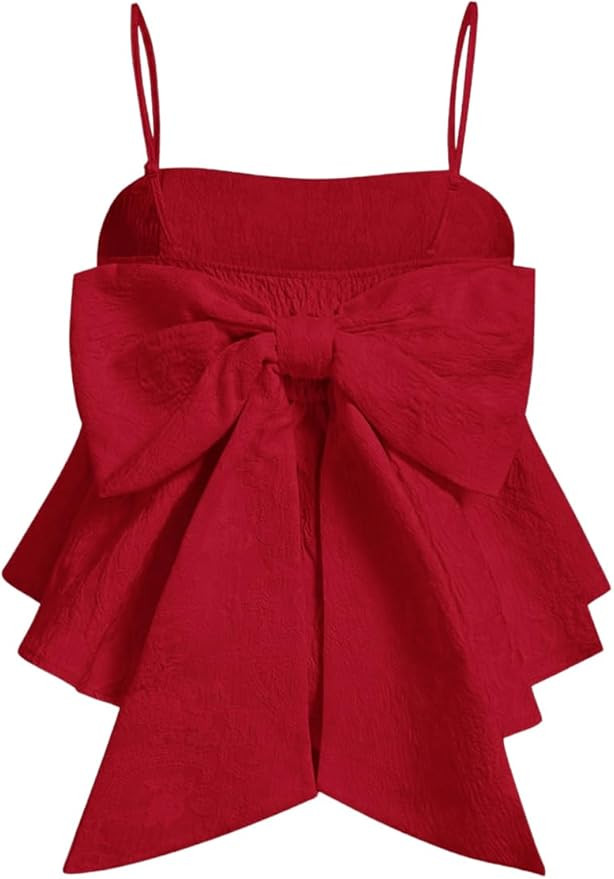 Women's Cute Knot Bow Back Flared Cami Tops Elegant Ruffle Hem Summer Camisole | Amazon (US)