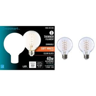 40-Watt Equivalent G25 Dimmable Fine Bendy Filament LED Vintage Edison Light Bulb Soft White (2-P... | The Home Depot