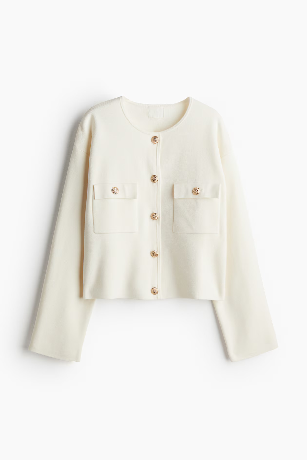 Pocket-Detail Cardigan - Round Neck - Long sleeve - Cream - Ladies | H&M US | H&M (US + CA)