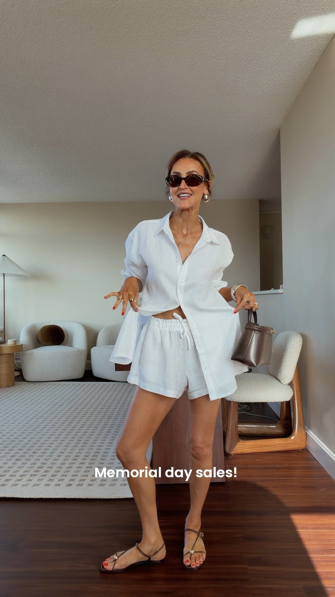 The cutest linen set 30% off right now with code WHITE30 - sandals also 30% off 🤎🤍