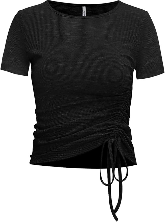 Womens Long/Short Sleeve Workout Tops Ruched Side Yoga Atheltic Shirt Slim Fitted | Amazon (US)