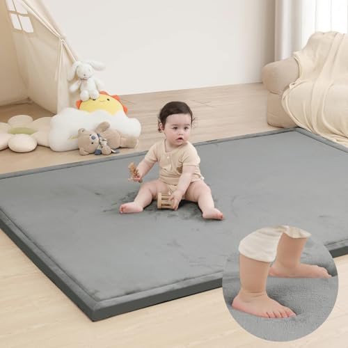 Extra Large 79"x118" Baby Activity Play Mat for Floor, 1.3" Thick Elasti Foam for Tummy Time & Crawling, Non-Slip Nursery Rug for Infants, Toddlers & Kids, Tatami Style Mat for Yoga, Living Room, Classroom & Playroom (Dark Gray) | Amazon (US)