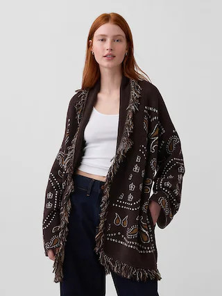 Cotton-Blend Fringe Shawl Cardigan | Gap (CA)
