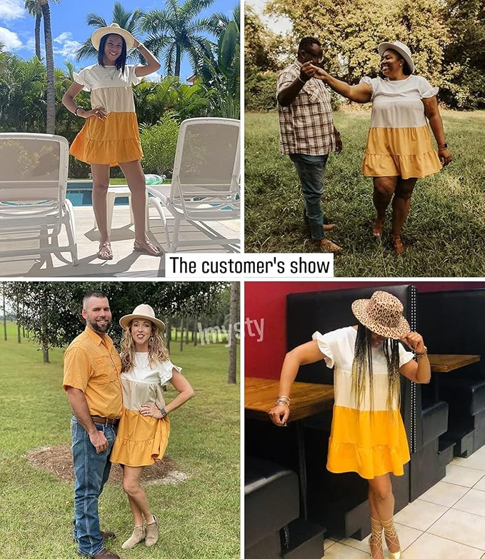 Imysty Womens Boho Floral Printed Babydoll Ruffles Casual Loose Short Mini T-Shirt Dress | Amazon (US)