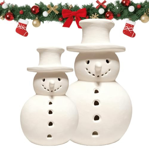 Terracotta Snowman Decor, Christmas Snowman Figurines Decorations, White Clay Winter Decor for Holiday Table Ornaments for Home Indoor & Outdoor (M+L) | Amazon (US)