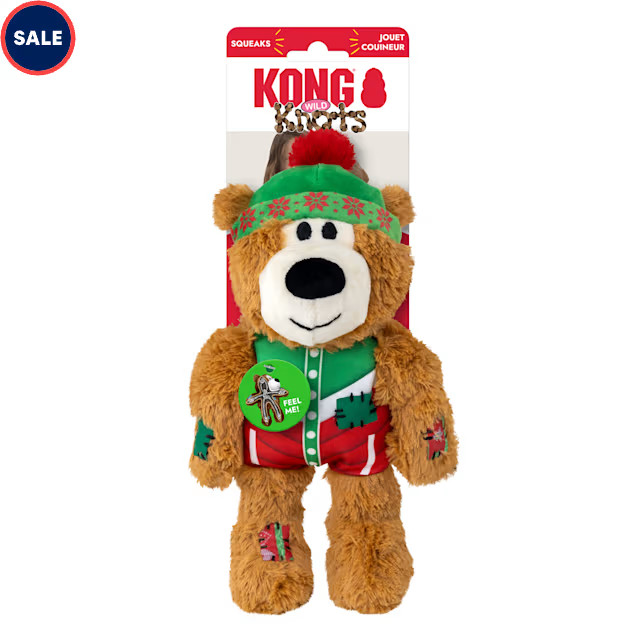KONG Holiday Wild Knots Puffy Vest Bear Assorted Dog Toy, Medium/Large | Petco