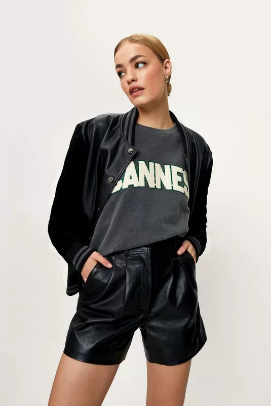 Real Leather Pleated High Waisted Tailored Shorts | Nasty Gal (US)