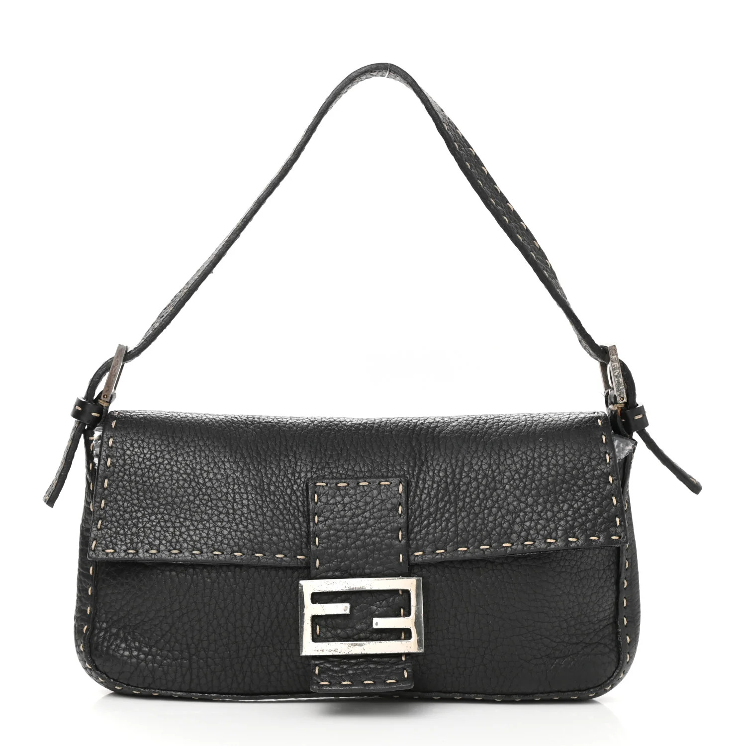 FENDI Calfskin Romano Selleria Baguette Black | FASHIONPHILE (US)