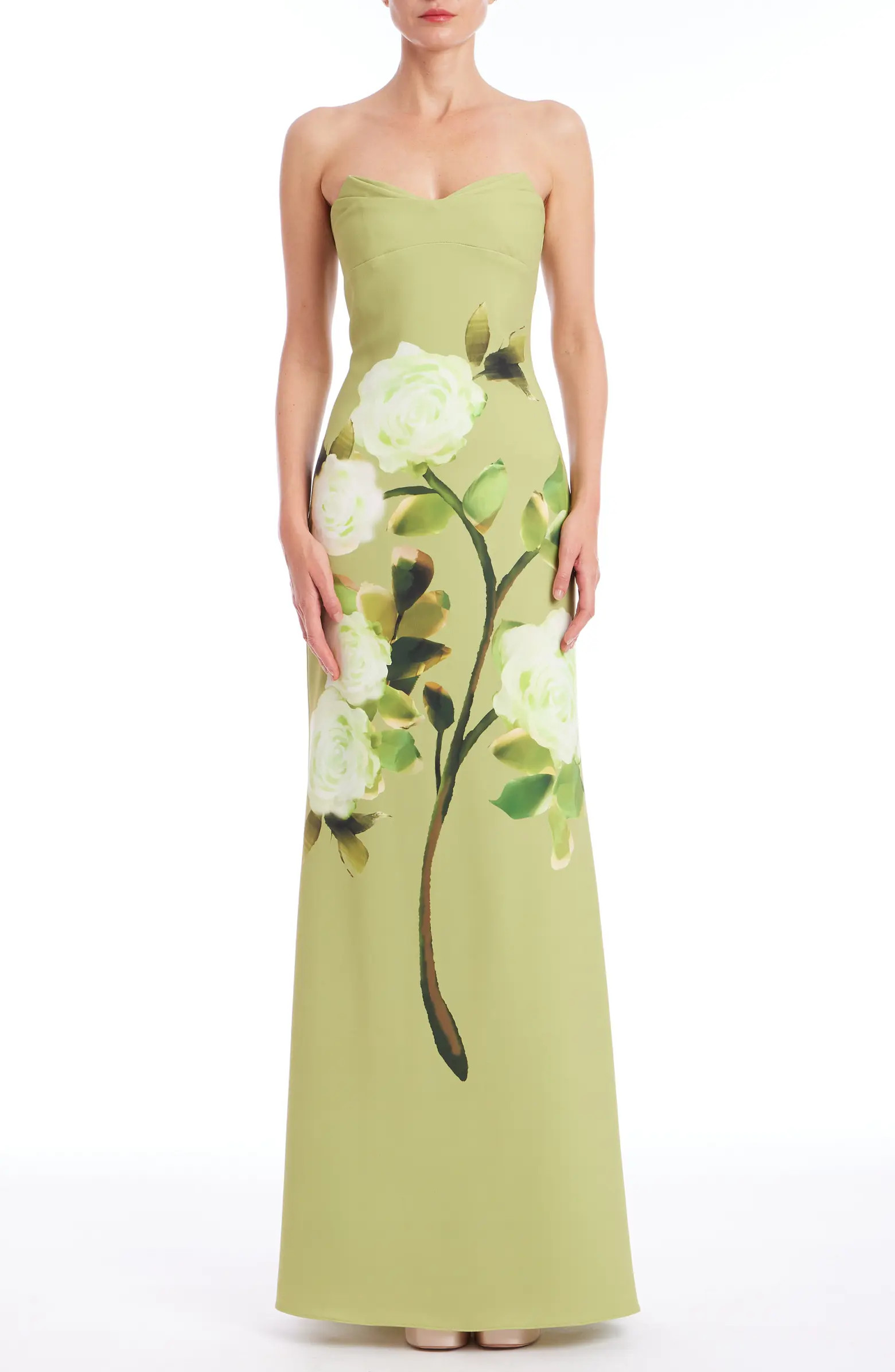 Badgley Mischka Collection Placed Floral Strapless Sheath Gown | Nordstrom | Nordstrom