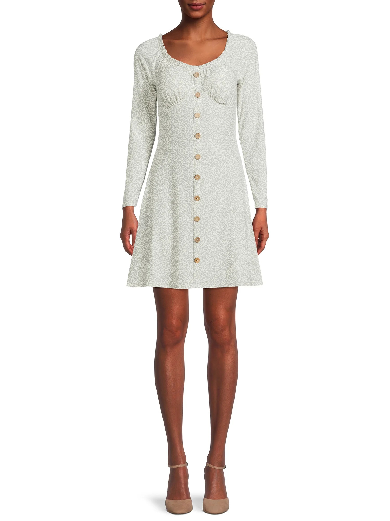 No Boundaries Juniors' Long Sleeve Button Front Dress - Walmart.com | Walmart (US)
