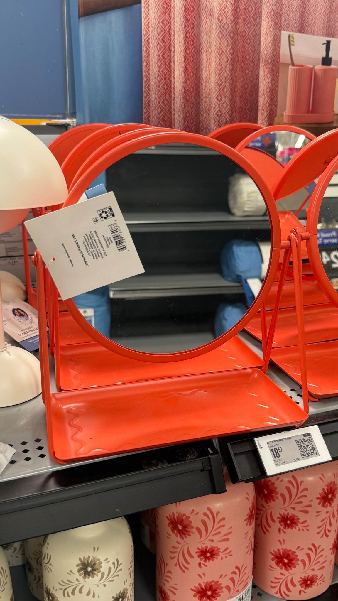 Orange coral tabletop round mirror, dorm room, back to school, bathroom, apartment with metal tray under $20, home decor

#LTKHome #LTKFindsUnder50 #LTKStyleTip