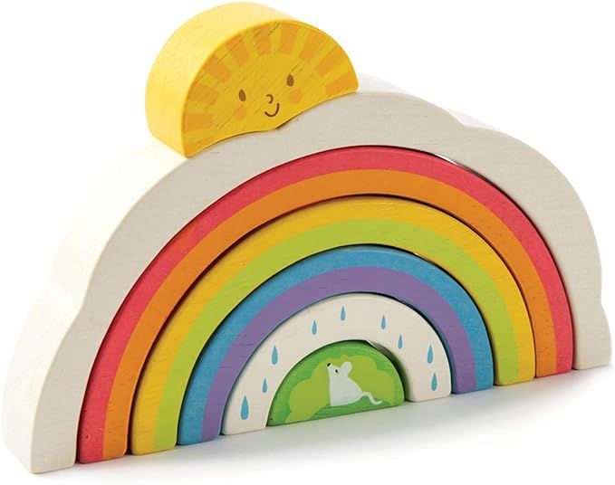 Tender Leaf Toys - Rainbow Tunnel - 7 Pcs Beautiful Wooden Rainbow Stacker - Colorful Rainbow Sta... | Amazon (US)