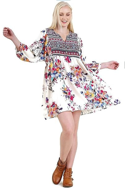 Umgee Women's Floral Print Peasant Mini Dress | Amazon (US)
