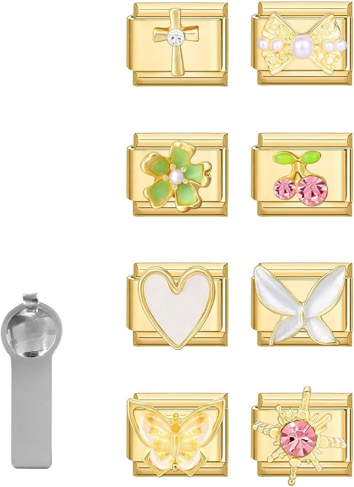 Italian Charms Only Charm Gold 8Pcs and Tools 9mm Italian Modular Charm Bracelet Link Handmade DI... | Amazon (US)